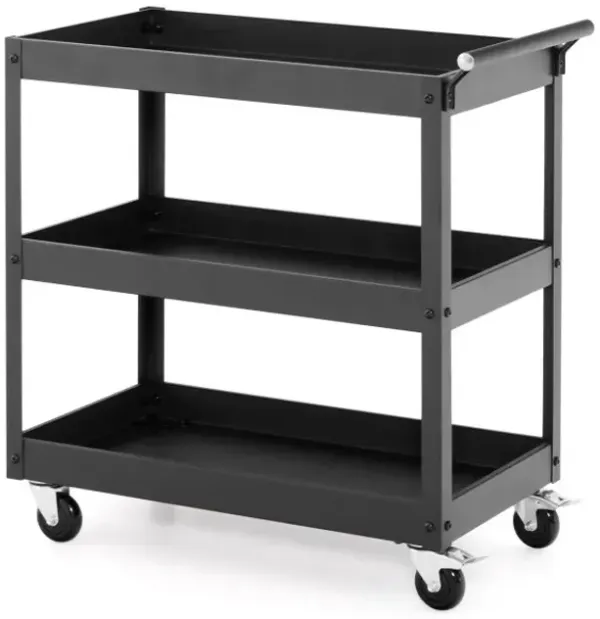3-Tier Utility Cart with Steel Frame and Four Wheels