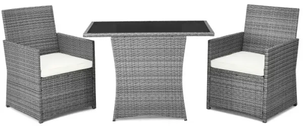 3 Pieces Patio Rattan Furniture Set with Cushioned Armrest Sofa