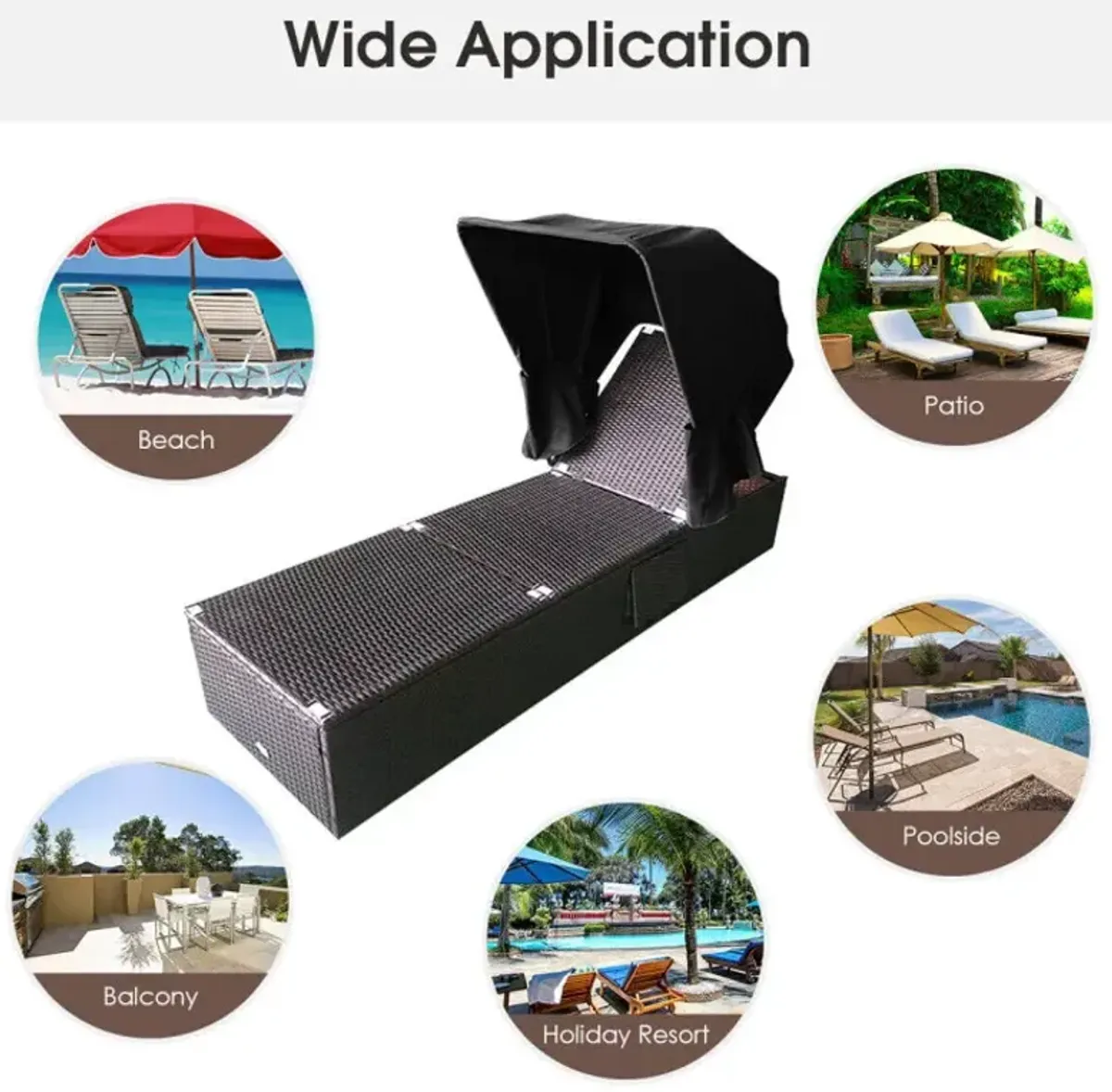 Outdoor Chaise Lounge Chair with Folding Canopy