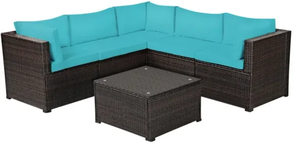 6 Pieces Rattan Patio Sectional Sofa Set with Cushions for 4-5 Person
