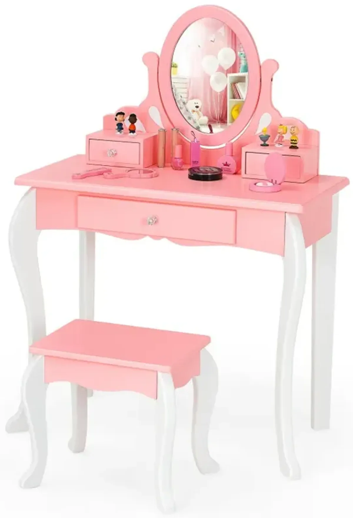 Kids Princess Makeup Dressing Vanity Set with Mirror and Drawer