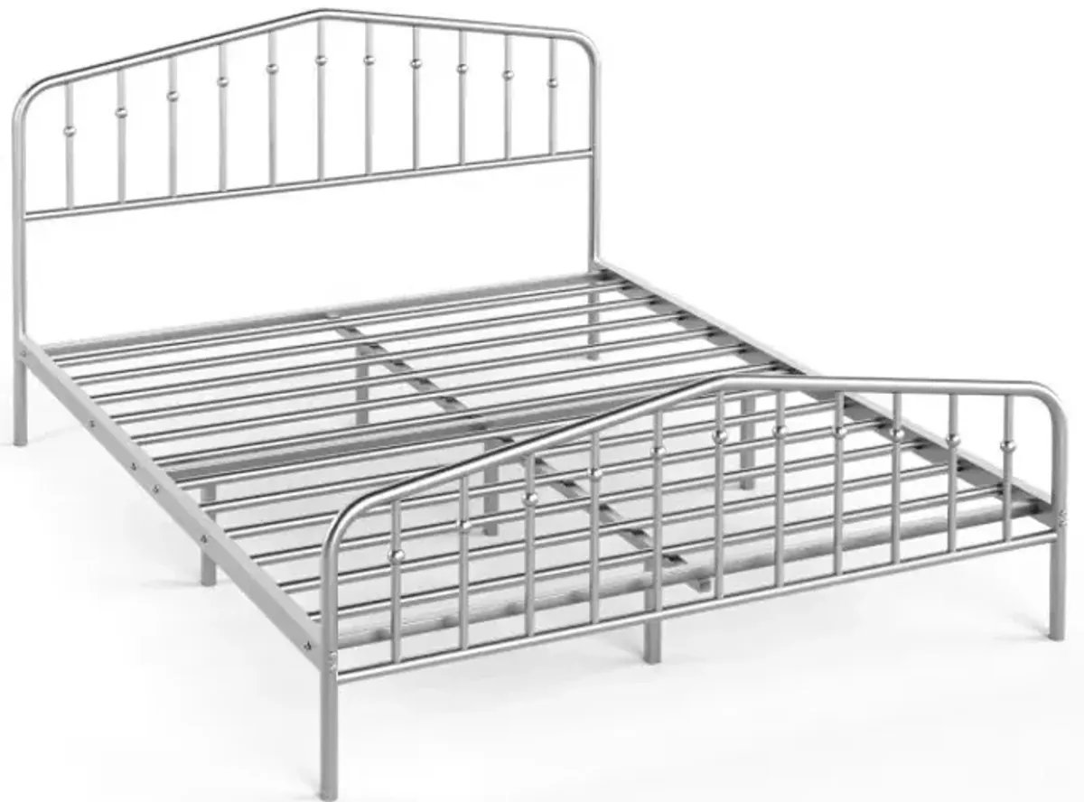 Queen Size Metal Platform Bed Frame with Vintage Headboard and Footboard