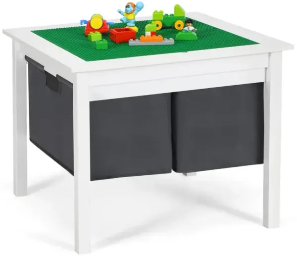 2-in-1 Kids Double-sided Activity Building Block Table with Drawers