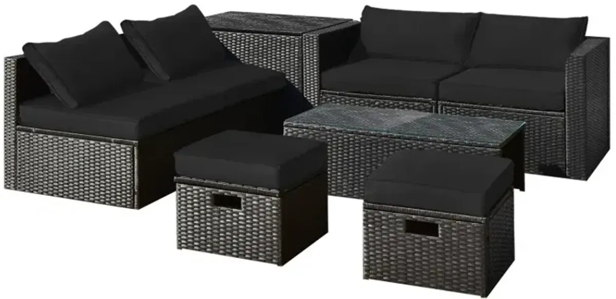 8 Pieces Patio Furniture Set with Storage Box and Waterproof Cover