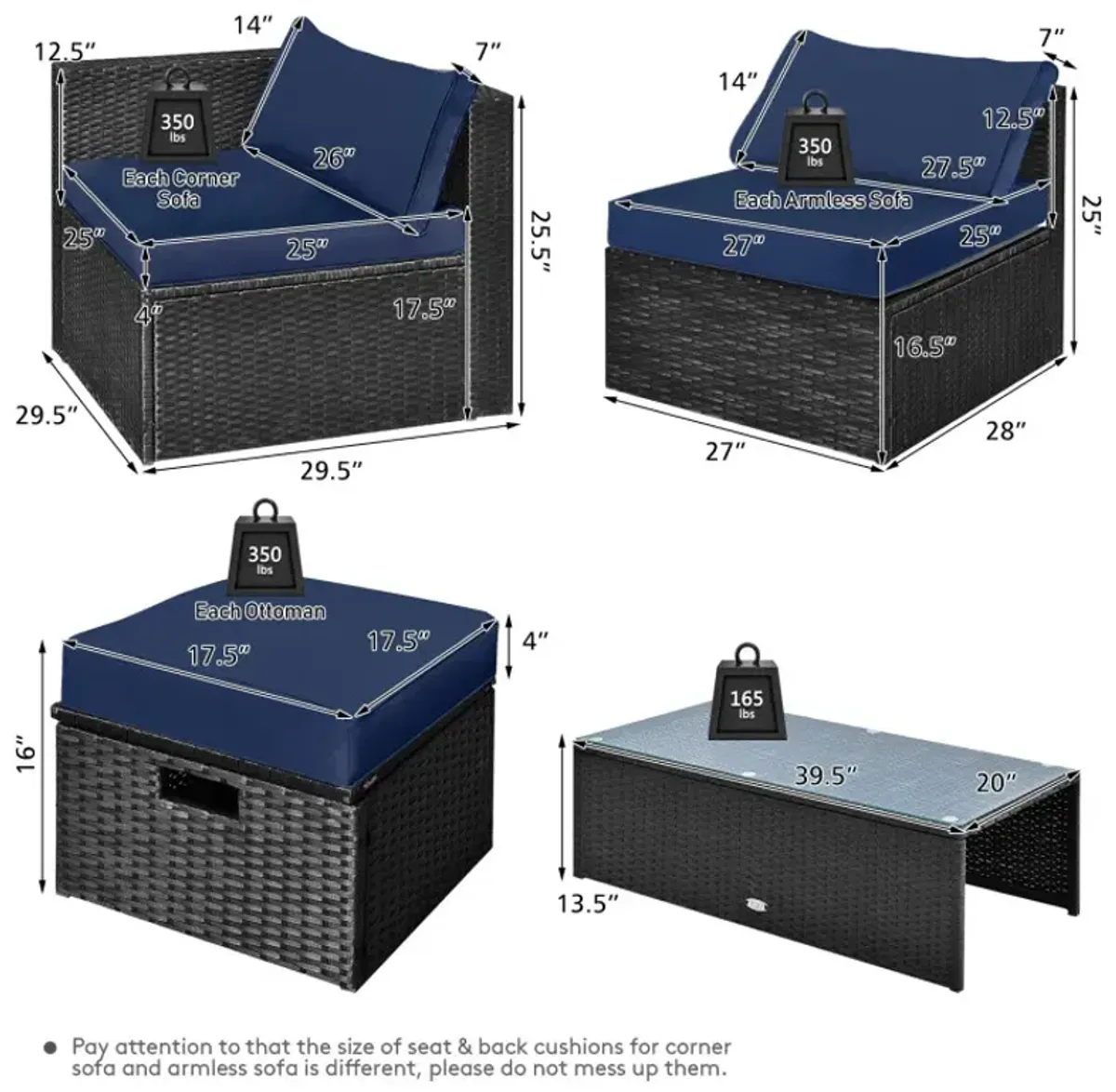 8 Pieces Patio Furniture Set with Storage Box and Waterproof Cover