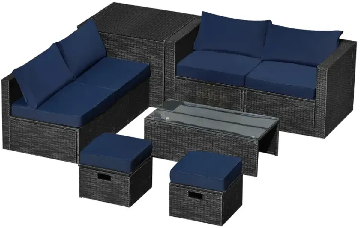 8 Pieces Patio Furniture Set with Storage Box and Waterproof Cover