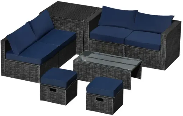 8 Pieces Patio Furniture Set with Storage Box and Waterproof Cover