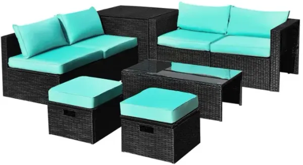 8 Pieces Patio Furniture Set with Storage Box and Waterproof Cover