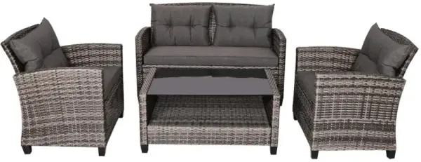 4 Pieces Patio Rattan Furniture Set with Coffee Table and Cushioned Sofa