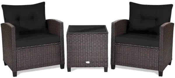 3 Pieces Rattan Patio Furniture Set with Washable Cushion