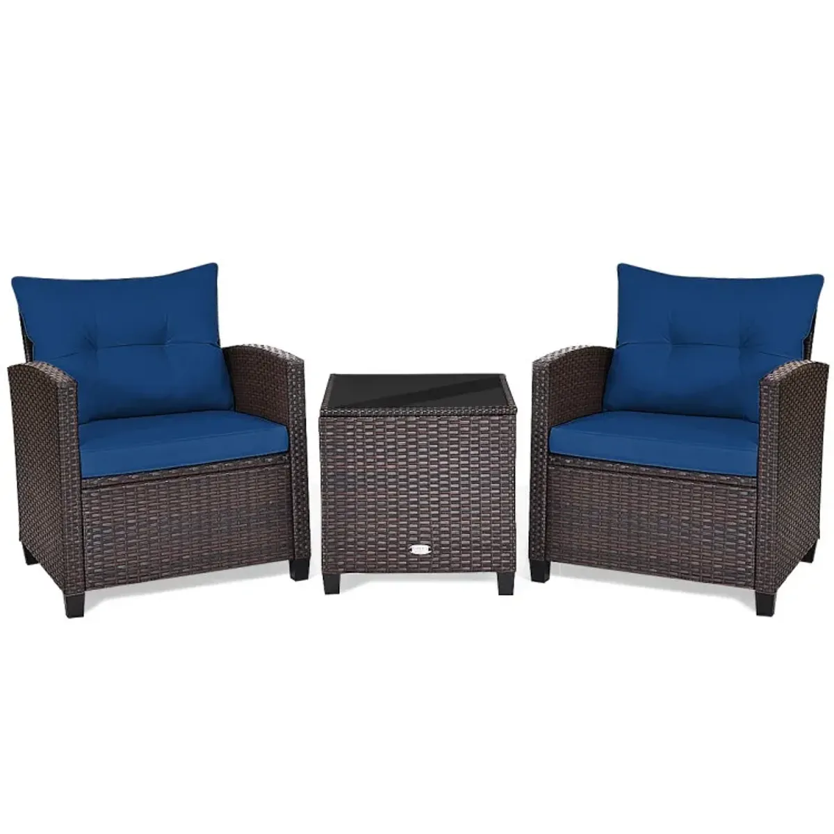 3 Pieces Rattan Patio Furniture Set with Washable Cushion