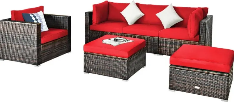 6 Pieces Patio Rattan Furniture Set with Sectional Cushion