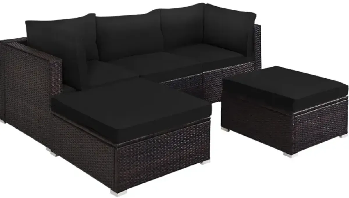 5 Pieces Patio Sectional Rattan Furniture Set with Ottoman Table