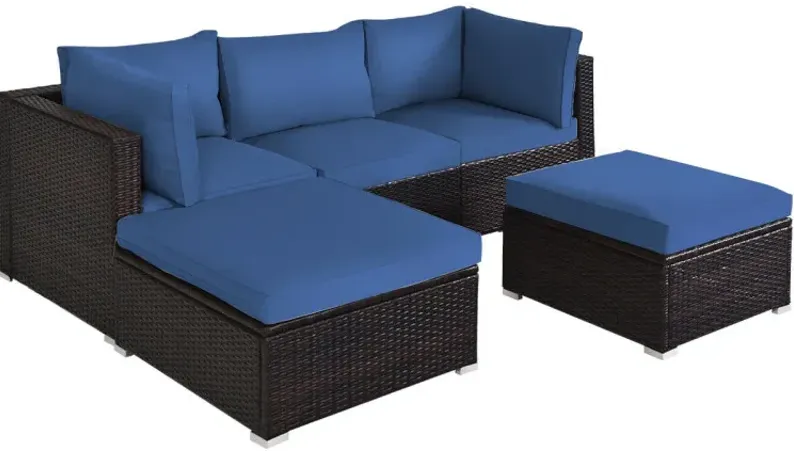 5 Pieces Patio Sectional Rattan Furniture Set with Ottoman Table