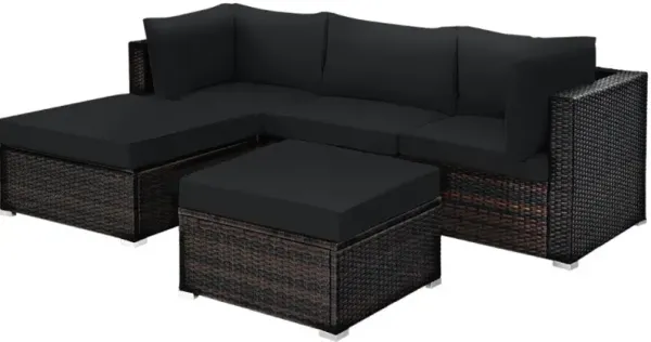 5 Pieces Outdoor Patio Rattan Furniture Set Sectional Conversation with Cushions