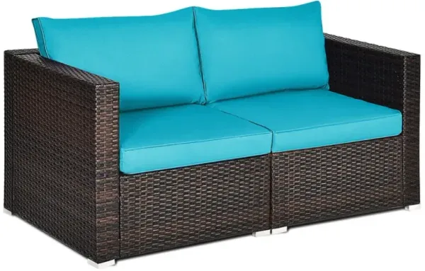 2 Pieces Patio Rattan Sectional Conversation Sofa Set