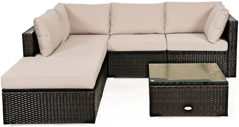 6 Pieces Outdoor Patio Rattan Sectional Sofa Set with Coffee Table