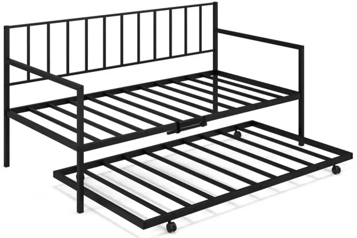 Twin Daybed Set with Metal Slat Support and Roll-Out Trundle
