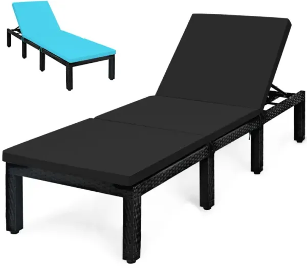 Patio Rattan Height Adjustable Lounge Chair with 2 Set of Cushion Cover