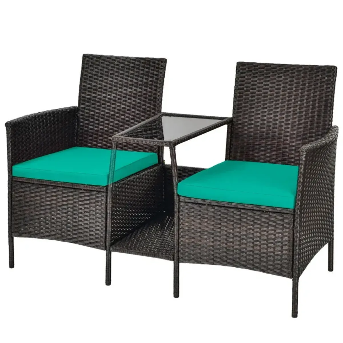Rattan Patio Conversation Set Cushioned with Glass Table