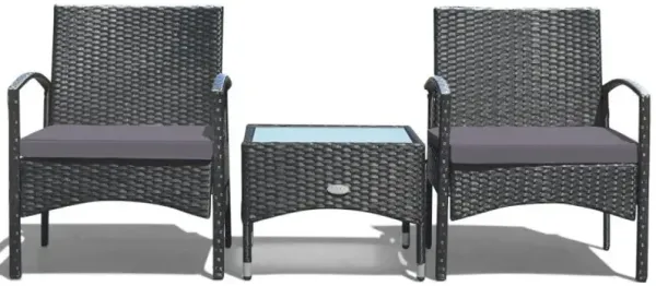 3 Pieces Patio Wicker Rattan Furniture Set with Cushions for Lawn Backyard