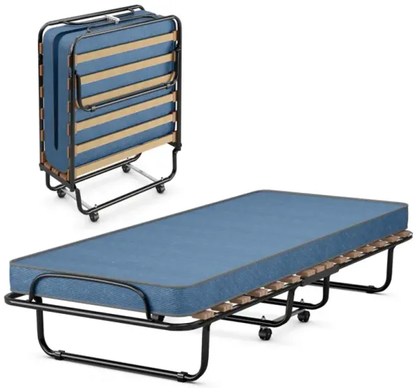 Portable Folding Bed with Memory Foam Mattress and Sturdy Metal Frame Made in Italy
