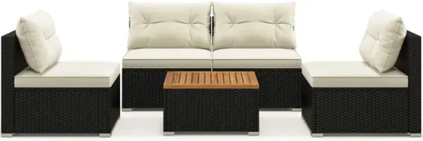 5 Piece Outdoor Furniture Set with Solid Tabletop and Soft Cushions