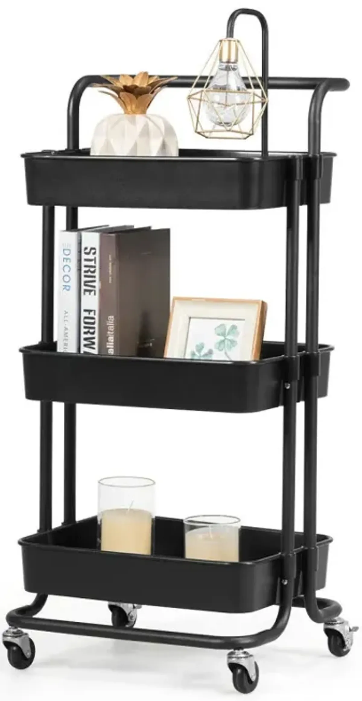 3-Tier Utility Cart Storage Rolling Cart with Casters