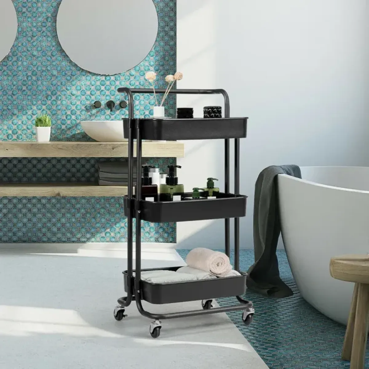 3-Tier Utility Cart Storage Rolling Cart with Casters