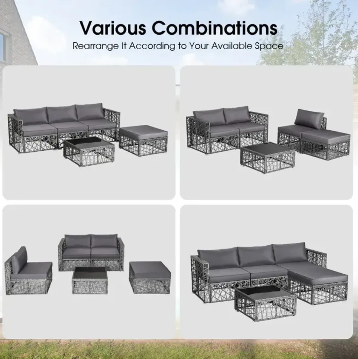 5 Pieces Patio PE Rattan Wicker Sofa Furniture Set