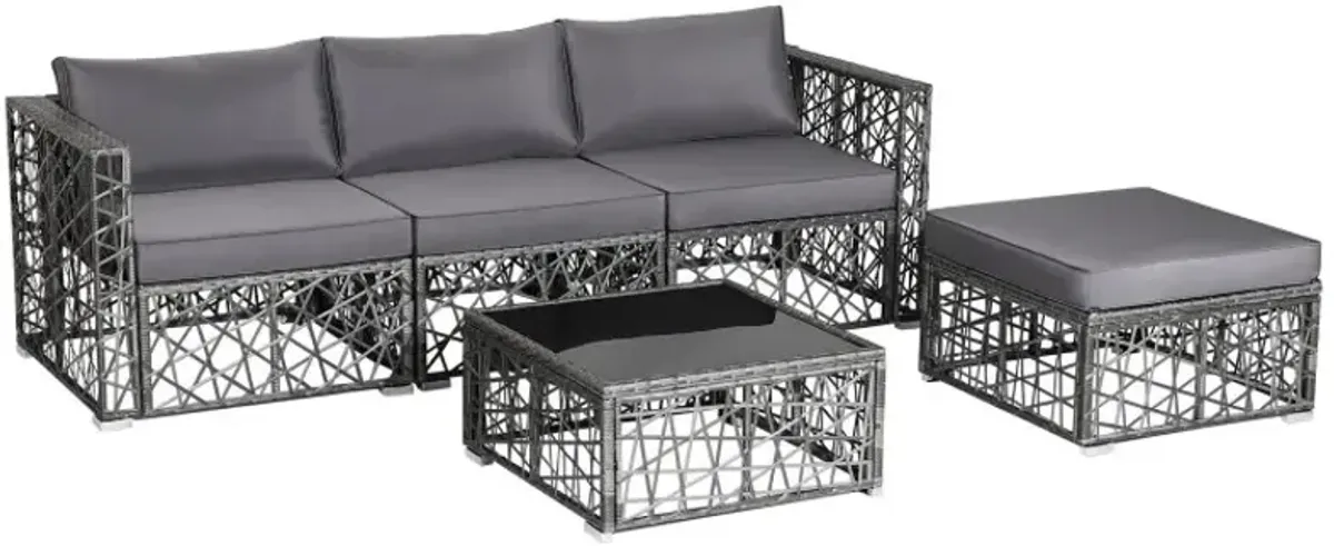 5 Pieces Patio PE Rattan Wicker Sofa Furniture Set