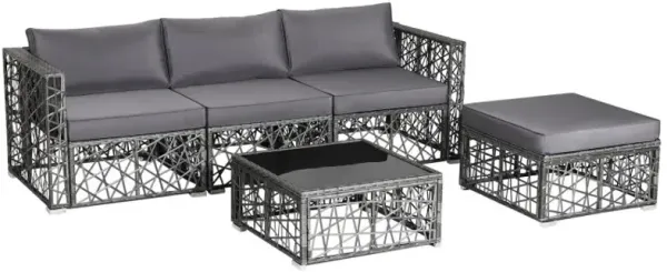5 Pieces Patio PE Rattan Wicker Sofa Furniture Set