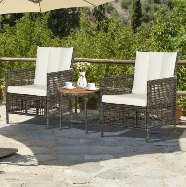 3 Pieces Patio Rattan Furniture Set with Cushioned Sofas and Wood Table Top
