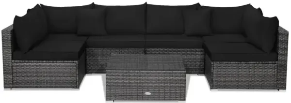 7 Pieces Patio Rattan Furniture Set with Sectional Sofa Cushioned