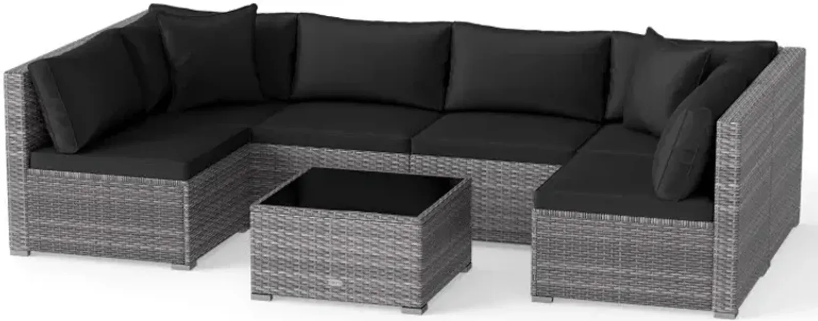 7 Pieces Patio Rattan Furniture Set with Sectional Sofa Cushioned