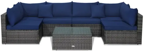 7 Pieces Patio Rattan Furniture Set with Sectional Sofa Cushioned