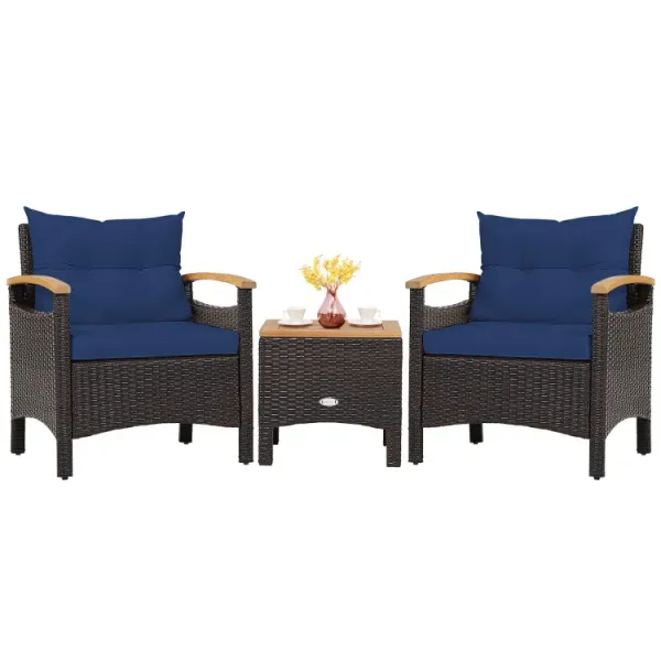 3 Pieces Patio Rattan Furniture Set with Removable Cushions