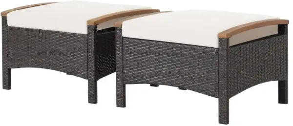 Set of 2 Wicker Patio Ottoman Fade-Resistant Foot Rest with Cushion