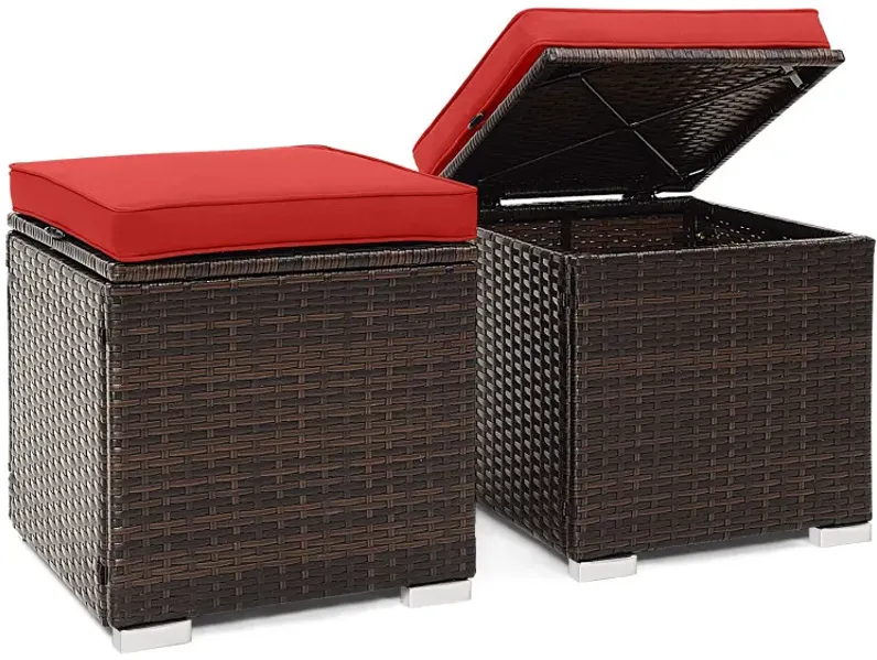2 Pieces Patio Ottoman with Hidden Storage Space