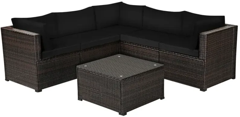 6 Pieces Rattan Patio Sectional Sofa Set with Cushions for 4-5 Person