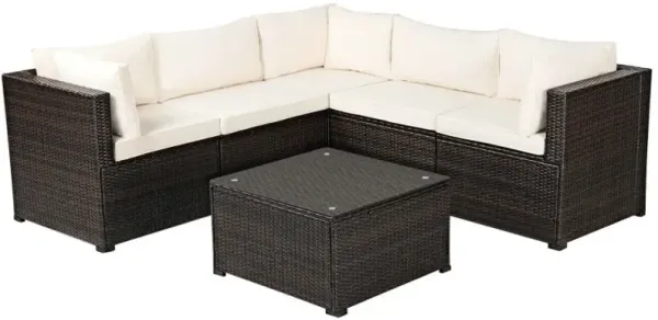 6 Pieces Rattan Patio Sectional Sofa Set with Cushions for 4-5 Person