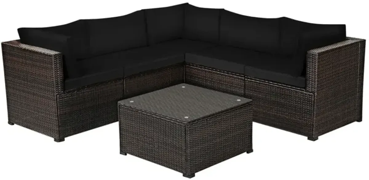6 Pieces Rattan Patio Sectional Sofa Set with Cushions for 4-5 Person