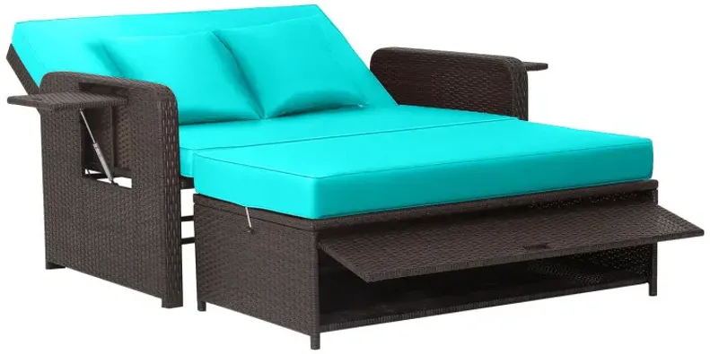 Patio Rattan Daybed with 4-Level Adjustable Backrest and Retractable Side Tray