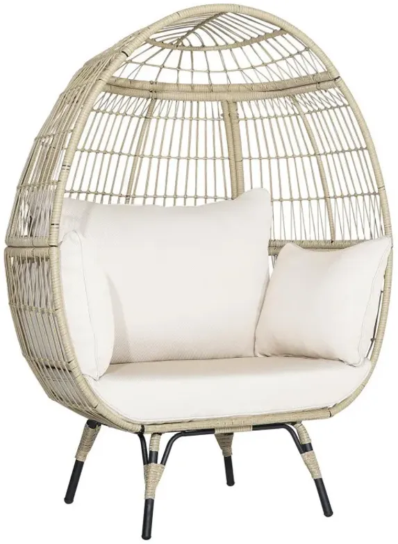 Oversized Patio Rattan Egg Lounge Chair with Cushions Indoor and Outdoor