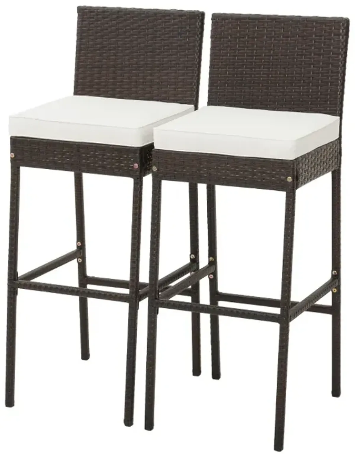 Set of 2/4 Patio Wicker Barstools with Seat Cushion and Footrest