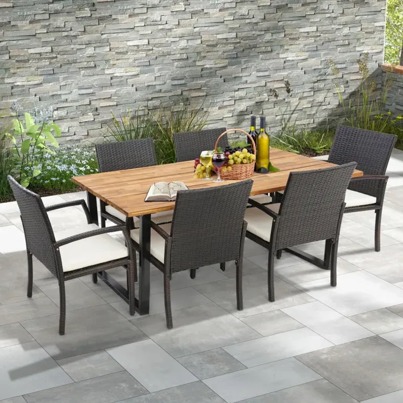 7 Pieces Rattan Patio Dining Set with Umbrella Hole