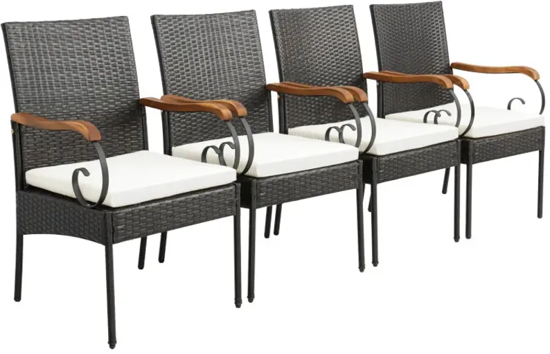Set of 2/4 Outdoor PE Wicker Chair with Acacia Wood Armrests