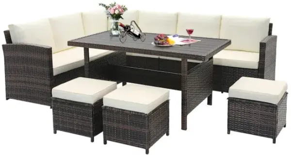 7 Pieces Hand-woven Cozy Wicker Patio Furniture Set