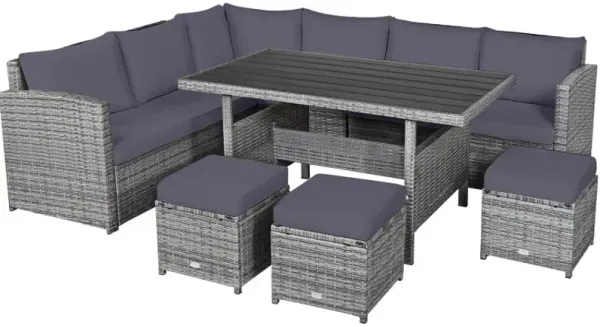 7 Pieces Outdoor Wicker Sectional Sofa Set with Dining Table