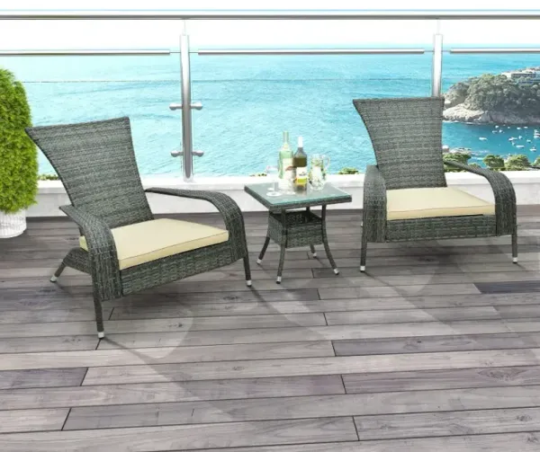 3-Piece Wicker Adirondack Set with Comfy Seat Cushions